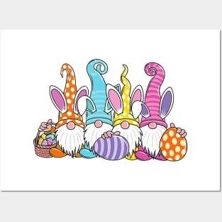 Easter Bunny Spring Gnome Easter Egg Hunting And Basket Posters and Art